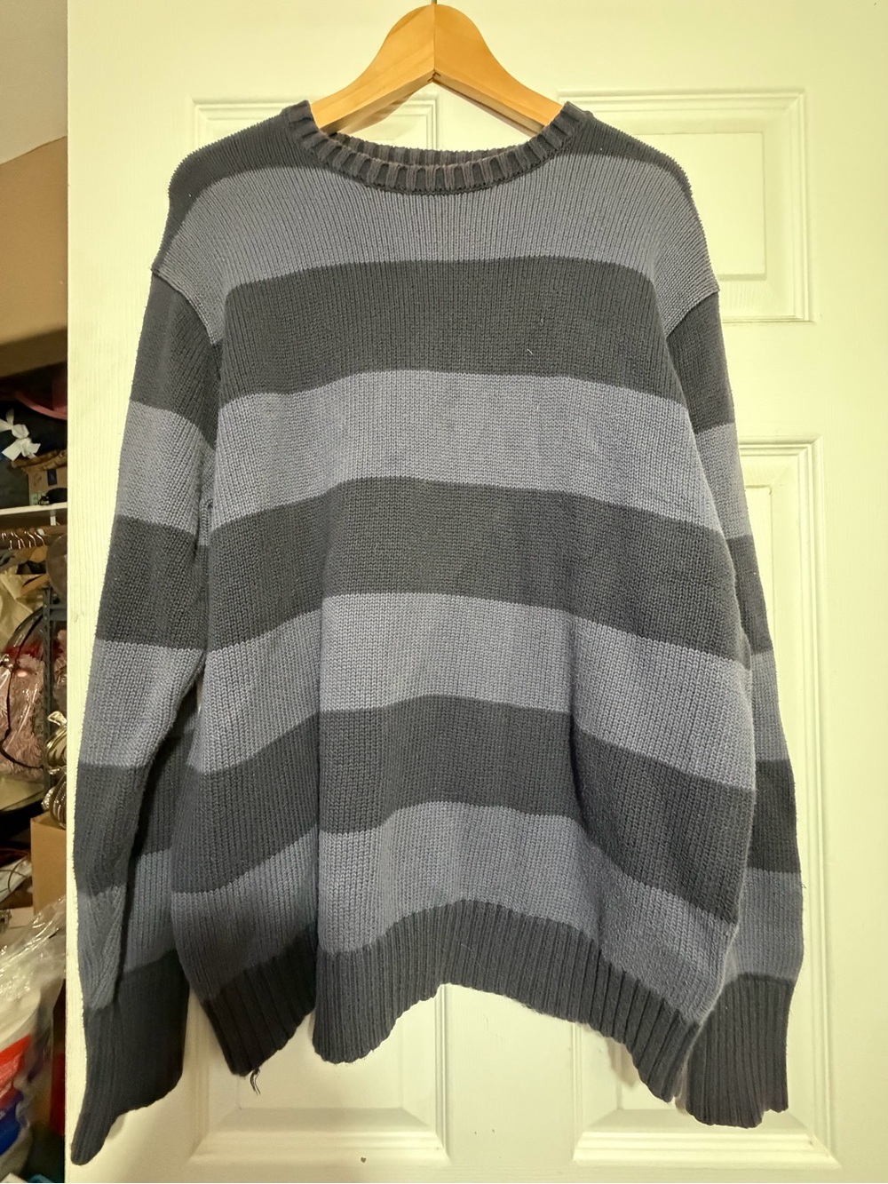 Brandy Melville Gray and Charcoal Striped Crewneck Sweater